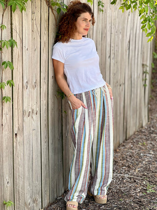 Free People Chambers Laid Back Stripe Pant - Ivory Combo