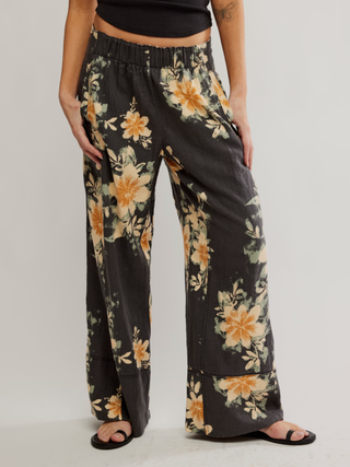 Free People Days End Linen Pull-on Pants - Washed Black