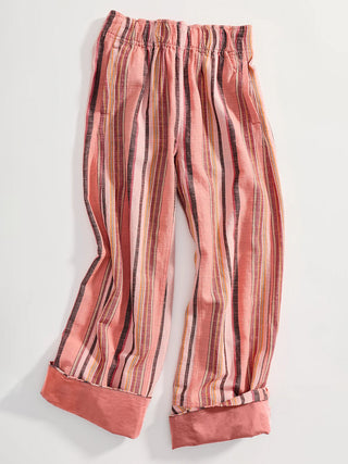 Free People Days End Solar Linen Stripe Pant - Coral Combo