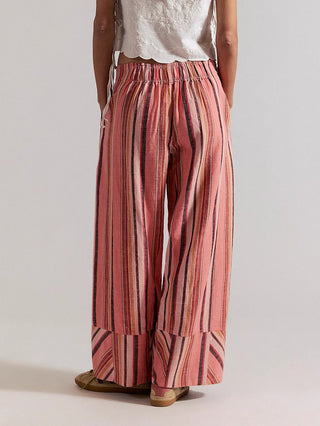 Free People Days End Solar Linen Stripe Pant - Coral Combo