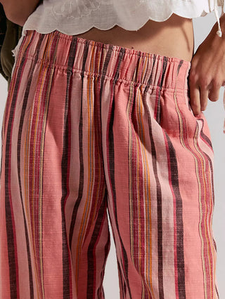 Free People Days End Solar Linen Stripe Pant - Coral Combo
