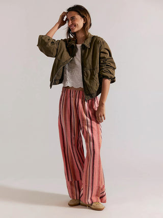 Free People Days End Solar Linen Stripe Pant - Coral Combo