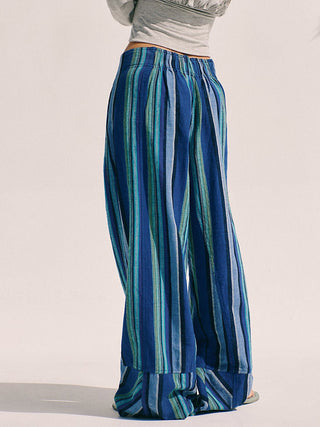 Free People Days End Solar Linen Stripe Pant - Navy Combo