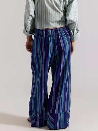Free People Days End Solar Linen Stripe Pant - Navy Combo