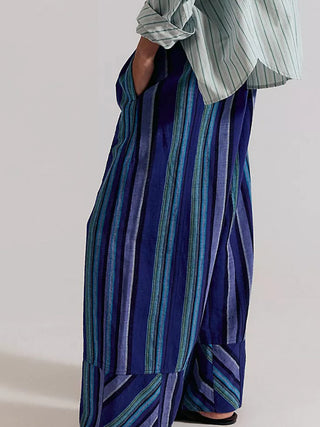Free People Days End Solar Linen Stripe Pant - Navy Combo