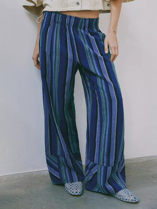 Free People Days End Solar Linen Stripe Pant - Navy Combo