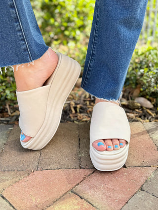 chunky cream flatform sandals with thick band