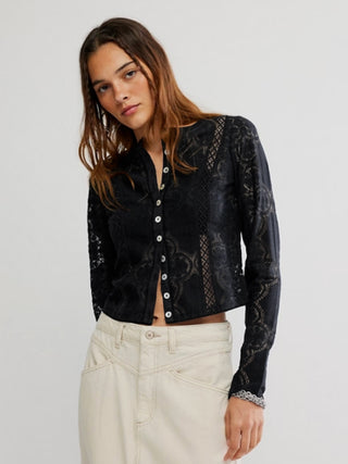 Free People Jae Knit Long Sleeve Top - Black
