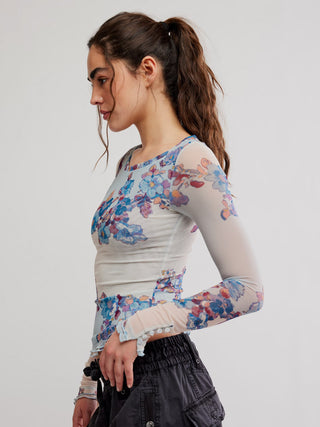 Free People Lilly Printed Long Sleeve Top - Frost