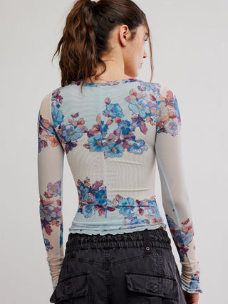 Free People Lilly Printed Long Sleeve Top - Frost