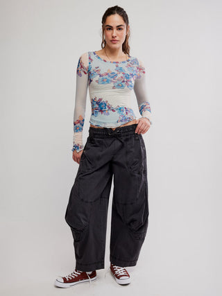 Free People Lilly Printed Long Sleeve Top - Frost
