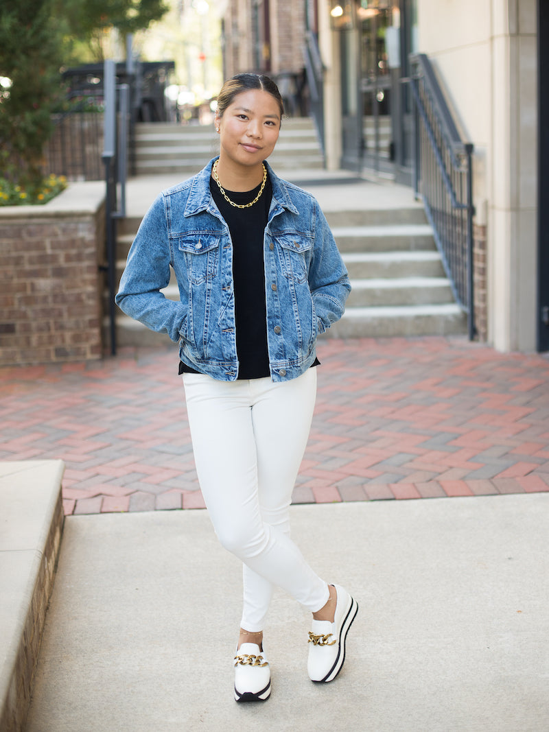 Travel Life Denim Jacket In Light Pink Curves • Impressions Online Boutique