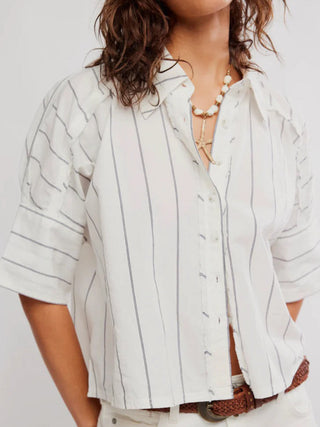 Free People Seaside Cotton Stripe Shirt - Ivory Combo
