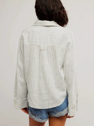 Free People Striped Linen Laurel Top - Ivory