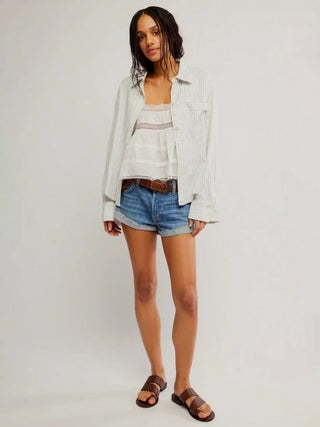 Free People Striped Linen Laurel Top - Ivory