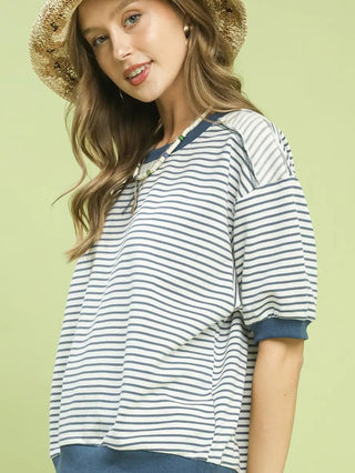 Coastline Stripes Top - Denim Blue