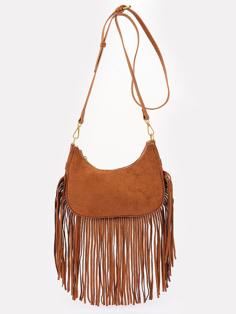 Fringe Suede Crossbody Bag Camel – All Inspired Boutiques