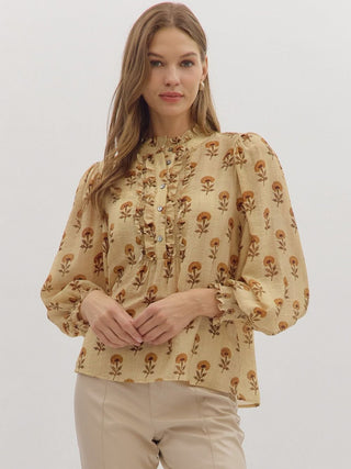 Frolic Floral Top - Tan
