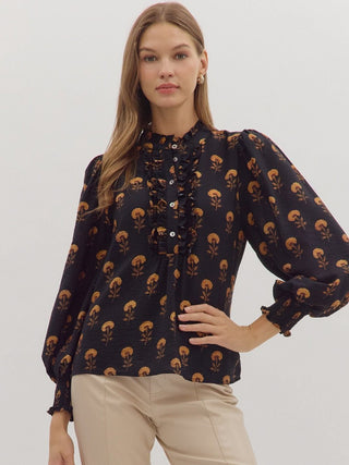 Frolic Floral Top - Black