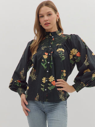 Garden Button Up Blouse - Black