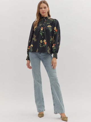 Garden Button Up Blouse - Black