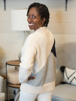 Geometric Block Party Sweater - Cream and Navy
