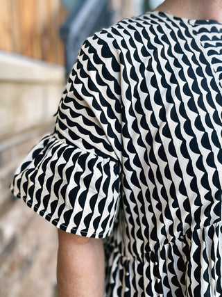 Geometric Whimsy Mini Tunic Dress - Black/Ivory