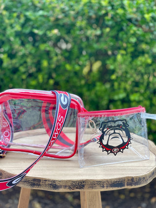 two stadium approved clear bags licensed for UGA Georgia bulldogs game day