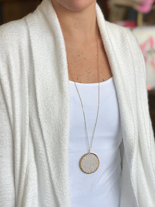 Glass Beaded Long Necklace - Cream