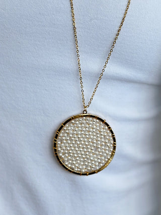 Glass Beaded Long Necklace - Cream