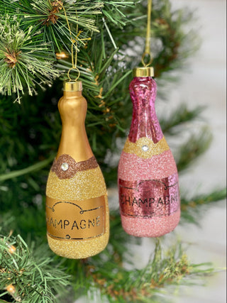 fun glitter champagne bottle holiday ornaments