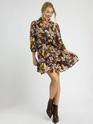 Golden Meadow Mini Dress - Brown
