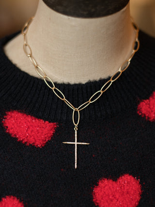Golden Reverence Pave Cross Necklace