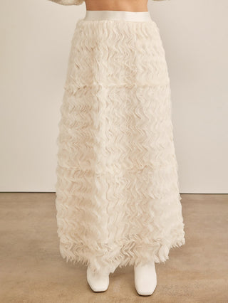 cream sheer mesh ruffle maxi skirt