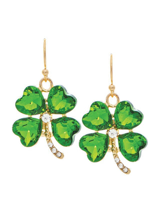 green crystal heart clover earrings for st patricks day