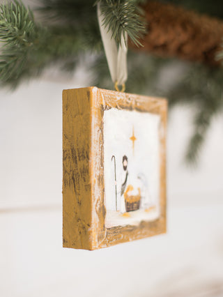 Handpainted Gold Canvas Nativity Ornament