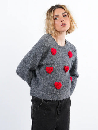 Molly Bracken Heart Sweater - Ash Dark Grey