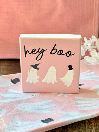 Hey Boo Block Art - Pink
