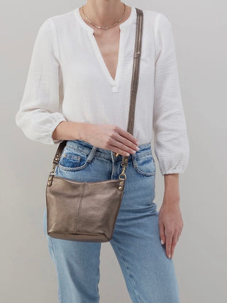 HOBO Pier Small Crossbody Bag - Pewter Metallic Pebbled Leather
