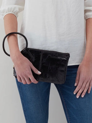 HOBO Sable Wristlet - Black Polished Leather