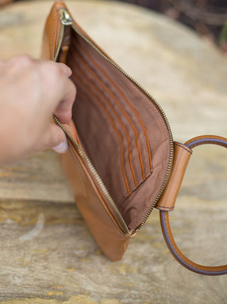 HOBO Sable Wristlet - Truffle Polished Leather