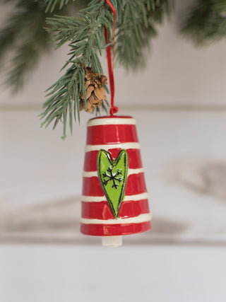 a red and green christmas ornament bell perfect for holiday home decor and as sweet stocking stuffer gifs