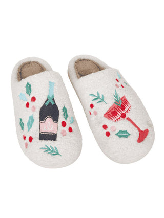 Holiday Champagne and Holly Slippers