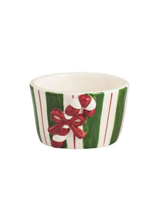 a holiday decorative tidbit dip bowl with a candy cane