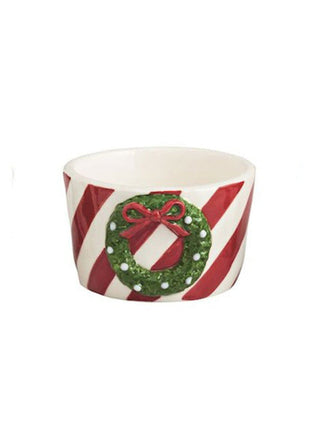 a holiday decorative tidbit dip bowl with a wreath