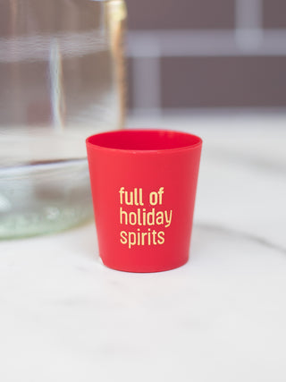 a collection of red shot cups perfect for christmas holiday parties and as funny stocking stuffer gifts