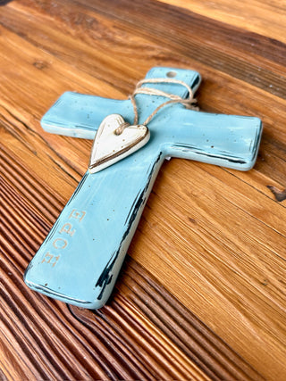 Hope Stoneware Cross - Blue