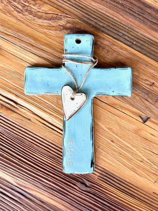 Hope Stoneware Cross - Blue