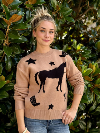 Star Rider Horse Sweater - Camel