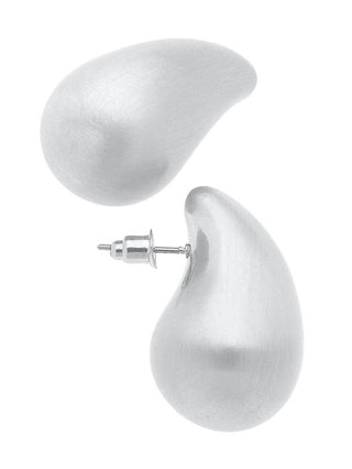 Icon Puffed Teardrop Stud Earrings - Satin Silver